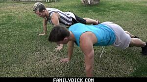 stepbrother feels intense pleasure as older bro reams his asshole