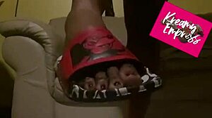 hot ebony milf submits to kinky bdsm while licking honey off feet