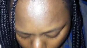 Texting boyfriend while gagging on a huge cumshot from big black cock.