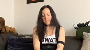 Wet pussy riding dildo with big clit exposed