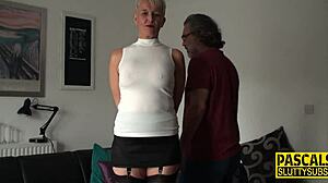 A dominant scene and face fucking with an older submissive