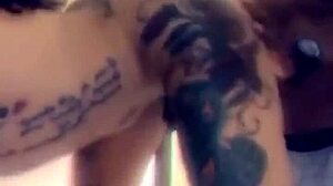 The freaky redbone tranny with a big black cock performs a blowjob. She shows off her ebony ass in this transsexual scene.