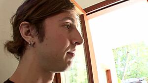 Horny stud gets a bj then bangs a cute babe brooklyn joleigh on the couch