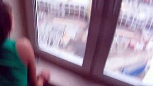 kirsten in glasses gets spontaneous top-floor fucking