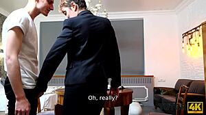 i'm a mature woman with short hair giving a blowjob to my student for sex