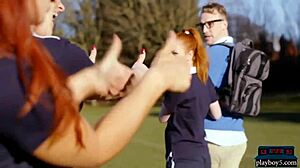 Redhead teen 18+ bounces her big ass on a new student.