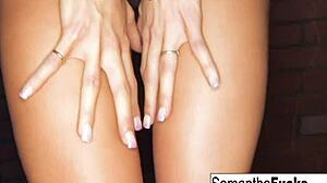 samantha, the blonde pornstar, teases with her nude body and masturbation