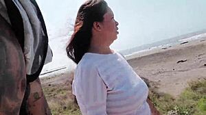 Cute Latina Sucks Cock On Beach For Cum