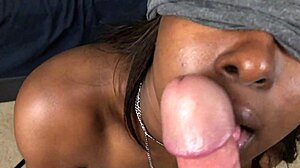 Blindfolded black teen sucks white dick, getting a facial cumshot in the snow! 😍