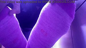 showing my new pink socks and tired feet