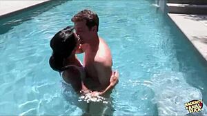 Tatted brunette dana vespoli gets her asshole and throat fucked in the pool