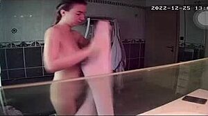 hidden cam spies on teen blonde french girl bathing in shower