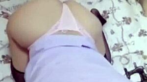 Young Asian girlfriend bent over in doggystyle with wet pussy