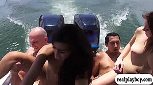 pretty teen 18+ coeds having foursome on speedboat