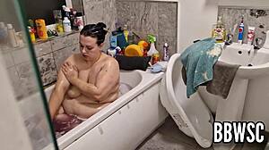 Hey, Pervert! Spying on BBW Washing Huge Tits in Bath?