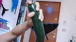 Pepina feels intense pleasure in anal with big cucumber