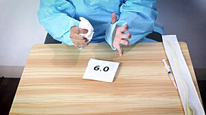 in the hospital, the nurse dominates the patient with latex gloves