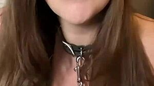 Bbw submissive slut gets cum on her face in a choking BDSM scene