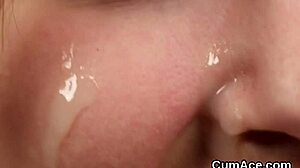 Stunner swallows massive cum load on face