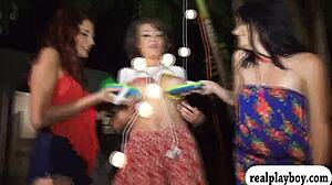 Three Gorgeous Babes in Outdoor Group Sex with Blowjob