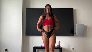 Neighbor visits and spots wife's rubber penis in panties and bikini