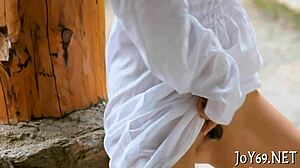 this horny teen babe rubs her tight pussy with dildo solo