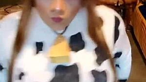 Latina in cosplay rides cowgirl and takes anal assfucking