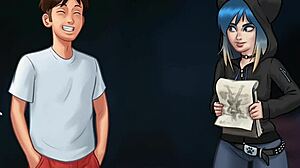 Cartoon babe rides hard in public toilet action