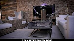 Petite redhead Cleo Clementine tricked into hardcore fucking in costume.