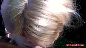super hot fishnet blonde gets outdoor fuck in public