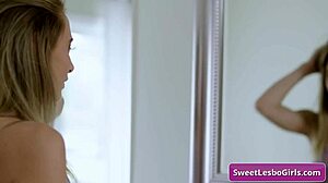 Blonde lesbian teen step sisters Kyler Quinn and Braylin Bailey make out in bed