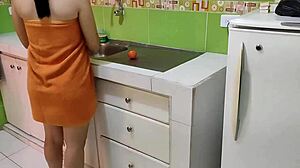 Servant Begs for Towel Removal in Kitchen, Wants Fucked Like Slut While Cuckolded Wife Away