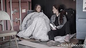 Bisexual Gia Derza and Evelyn Claire in homeless porn