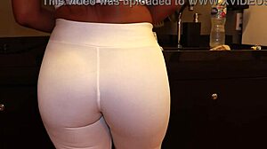 I love my huge latina ass in white leggings, showing tan lines and natural tits