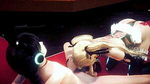 Yaoi femboy Mizu gets blowjob and chair sitting bareback creampie from monster cock