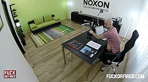 Teeny Brunette Enjoys Her Boss at the Office