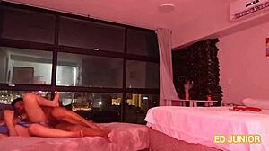 Well-endowed guy pounds carnival girl in red sheer outfit