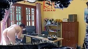The Naked Secretary Is Cleaning Up The Office Voyeur Camera!