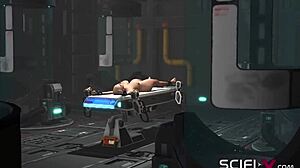 Sci-Fi Male Sex Cyborg Plays With A Sexy Young 18+ Hottie In Restraints In The Lab