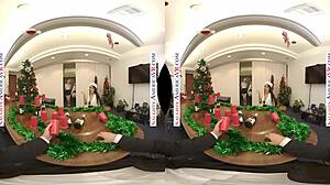 Ashley Lane, Gracie Green, Stephanie West Engage in Lesbian Foursome with Blowjobs and Pussy Fucking After Holiday Party