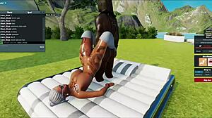 the blonde babe is addicted to that big black cock. she rides the handsome bull hard in the bedroom.