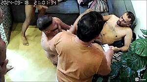 Brazilian workers engage in gay orgy with anal assfucking and group fetish activities behind the scenes