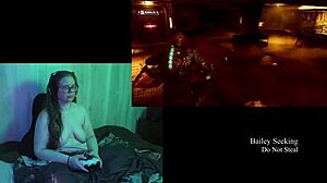 Naked Brunette BBW Plays Deadspace With Big Natural Tits