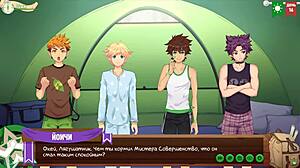 YOUNG TWINK PLAYS GAME WITH FRIEND IN ANIME STYLE.