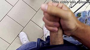 Risky public handjob leads to cumshot in supermarket