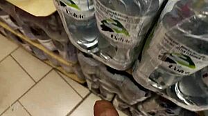 Risky public handjob leads to cumshot in supermarket