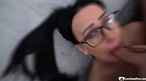 nerdy girl's glasses catch my sticky load