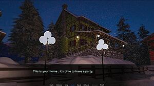 Christmas adventure with brunette blowjob