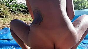 i spent afternoon in pool fucking colleague's wife hard, feeling her ass and giving creampie while bound