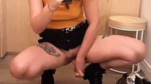 Guy jerks off in changing room.